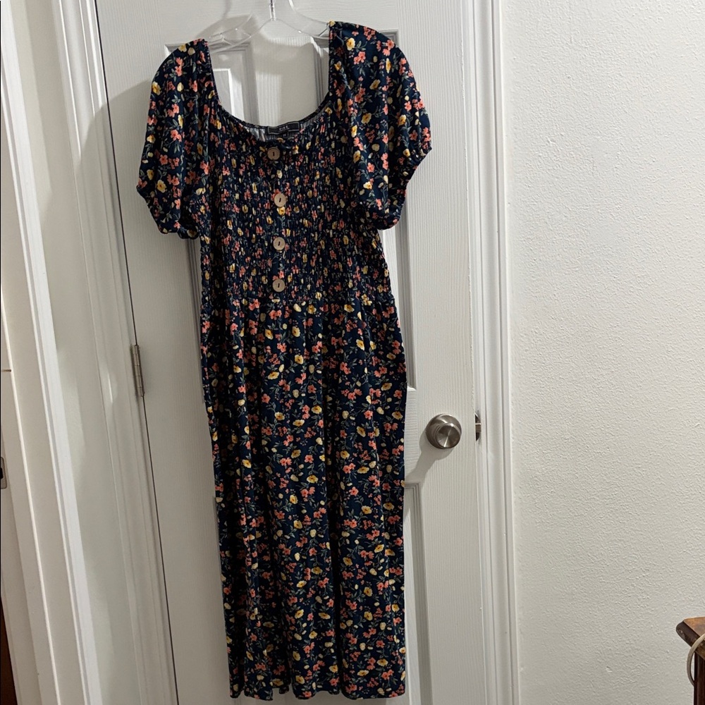 Floral Puff Sleeve Midi Dress